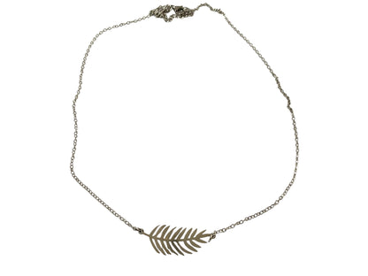 Collier feuille, argenté, acier inoxydable