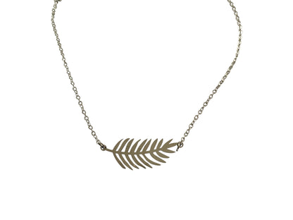Collier feuille, argenté, acier inoxydable