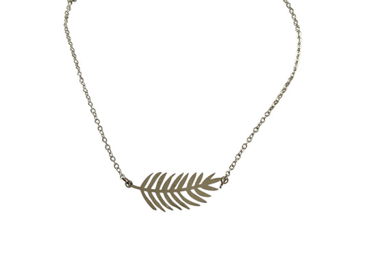 Collier feuille, argenté, acier inoxydable