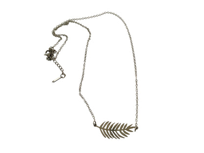 Collier feuille, argenté, acier inoxydable