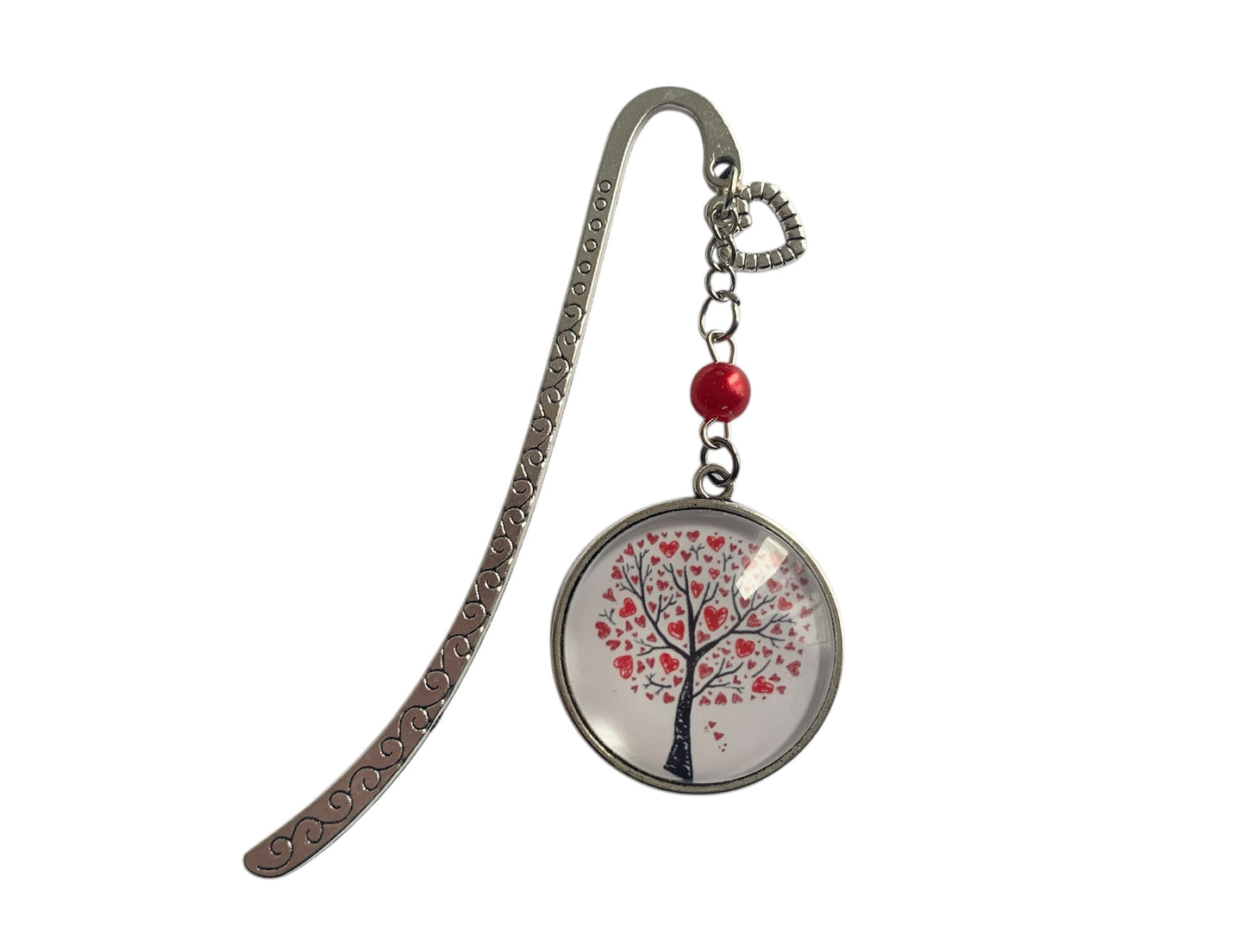 Marque page cabochon en verre,  arbre de vie à coeurs