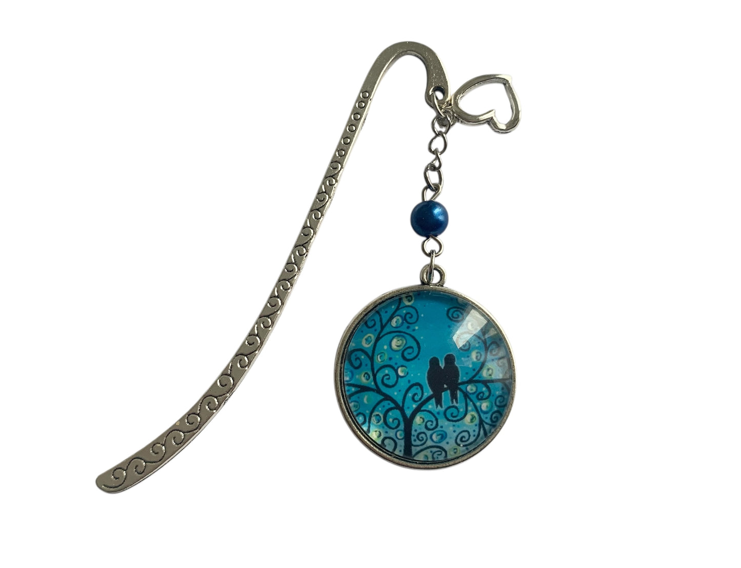 Marque page cabochon en verre,  arbre de vie et oiseaux