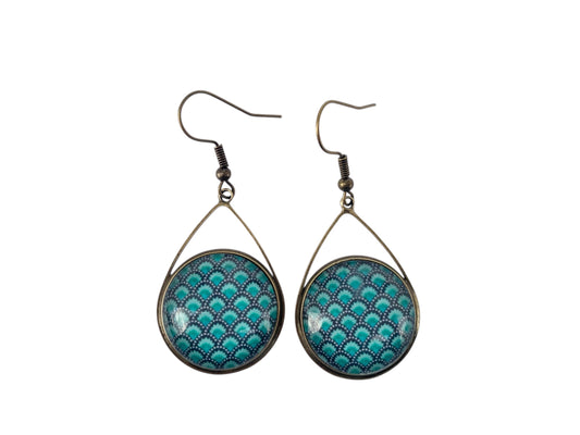 Boucles d'oreilles cabochon pendantes, gouttes, bronze, vagues