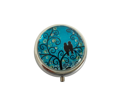 Pilulier de poche, voyage, pour sac à  main, arbres et oiseaux, boîte à pilules, médicaments, cabochon en verre