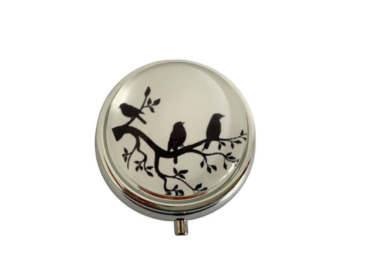 Pilulier de poche, voyage, pour sac à  main, arbres et oiseaux, boîte à pilules, médicaments, cabochon en verre