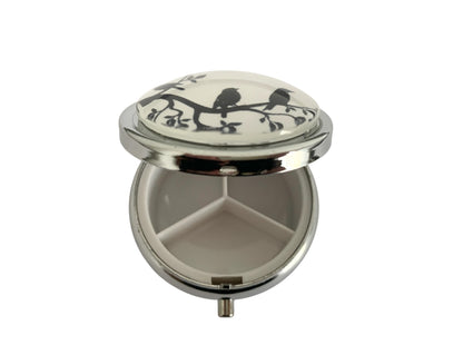 Pilulier de poche, voyage, pour sac à  main, arbres et oiseaux, boîte à pilules, médicaments, cabochon en verre