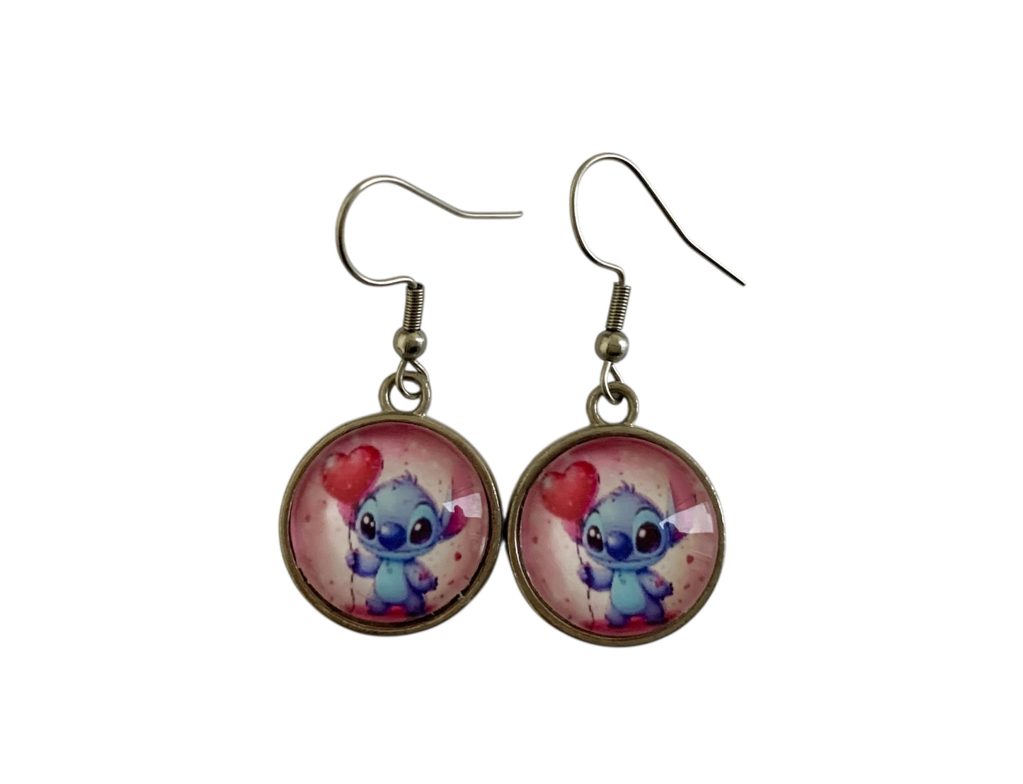 Boucles d'oreilles argentées Stitch,  cabochons verre