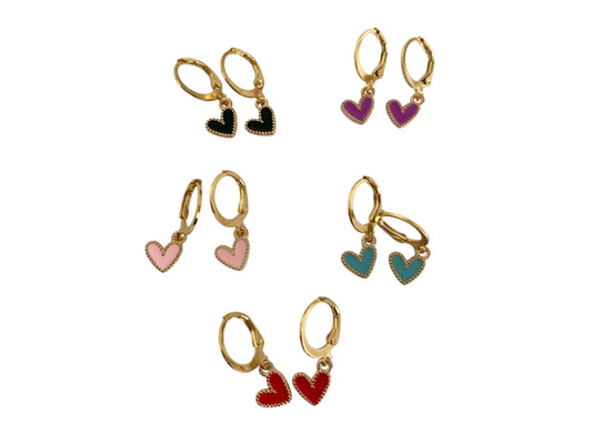Boucles coeurs émaillés, attaches acier inoxydable, dorées