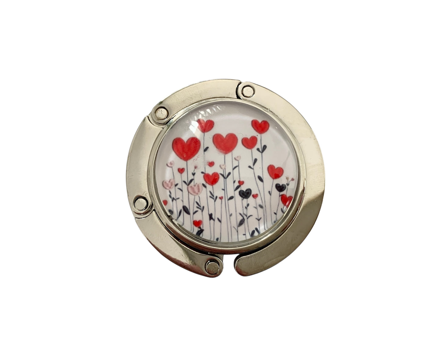 Accroche sac, décoré avec cabochon en verre, jardin de coeurs