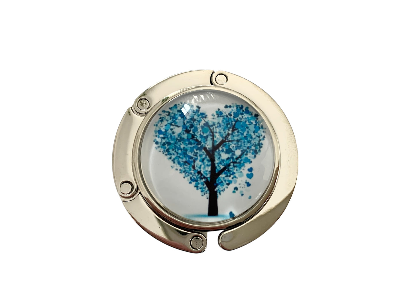 Accroche sac, décoré avec cabochon en verre, arbre de vie coeur