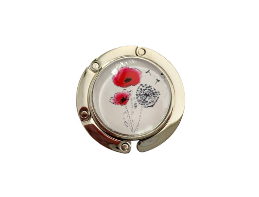 Accroche sac, décoré avec cabochon en verre, coquelicots