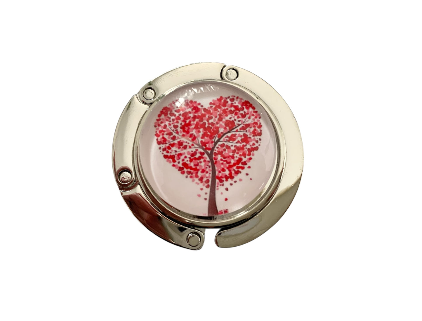 Accroche sac, décoré avec cabochon en verre, arbre de vie coeur
