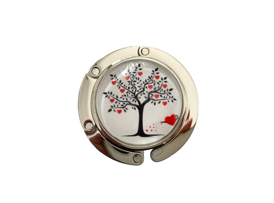 Accroche sac, décoré avec cabochon en verre, arbre de vie coeur