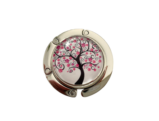 Accroche sac, décoré avec cabochon en verre, arbre de vie