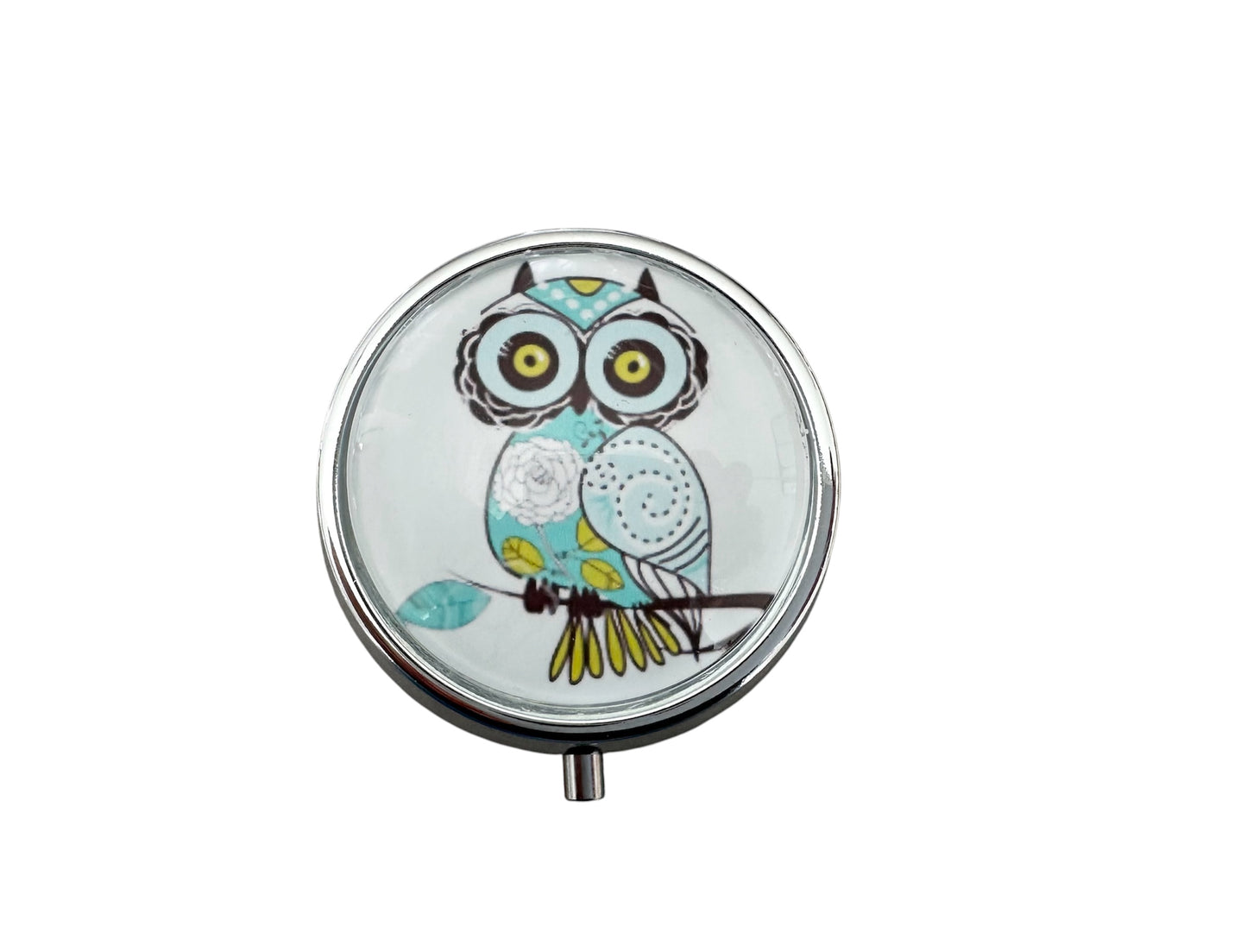 Pilulier de poche, voyage, pour sac à  main, chouette, hibou, boîte à pilules, médicaments, cabochon en verre