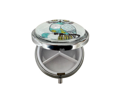 Pilulier de poche, voyage, pour sac à  main, chouette, hibou, boîte à pilules, médicaments, cabochon en verre