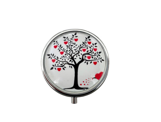 Pilulier de poche, voyage, pour sac à main, arbre de vie coeurs, boîte à pilules, médicaments, cabochon en verre