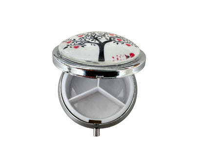 Pilulier de poche, voyage, pour sac à main, arbre de vie coeurs, boîte à pilules, médicaments, cabochon en verre