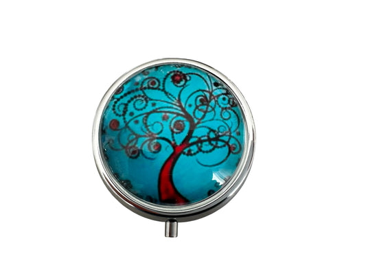 Pilulier de poche, voyage, pour sac à main, arbre de vie, boîte à pilules, médicaments, cabochon en verre