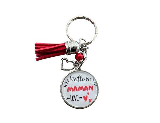 Porte clé ou bijou de sac,  meilleure maman, cabochon en verre