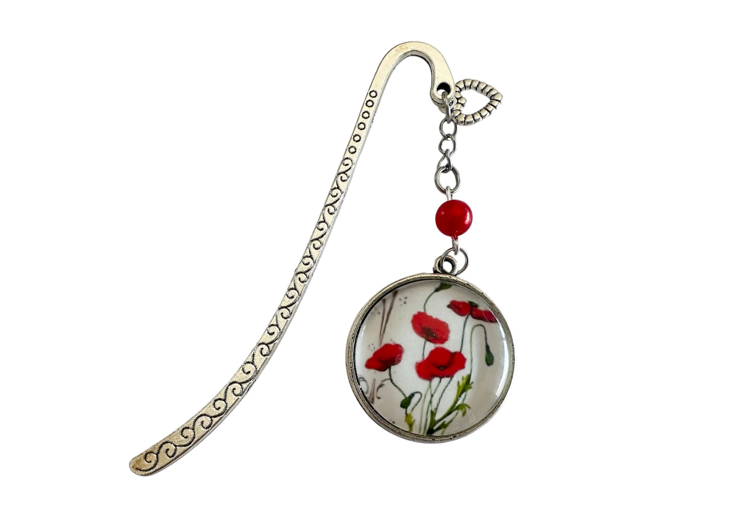 Marque page cabochon en verre, coquelicots