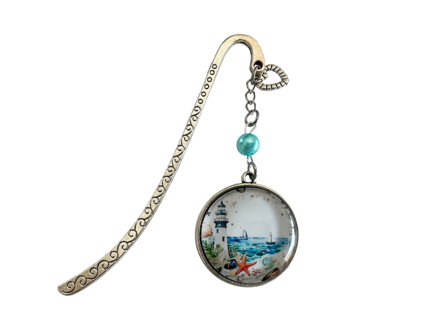 Marque page cabochon en verre, bord de mer, océan