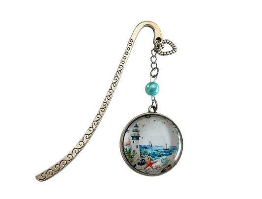 Marque page cabochon en verre, bord de mer, océan