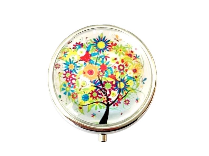 Pilulier de poche, voyage, pour sac à main, arbre de vie, boîte à pilules, médicaments, cabochon en verre