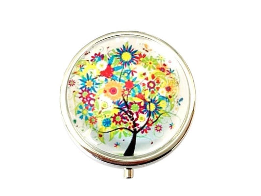 Pilulier de poche, voyage, pour sac à main, arbre de vie, boîte à pilules, médicaments, cabochon en verre