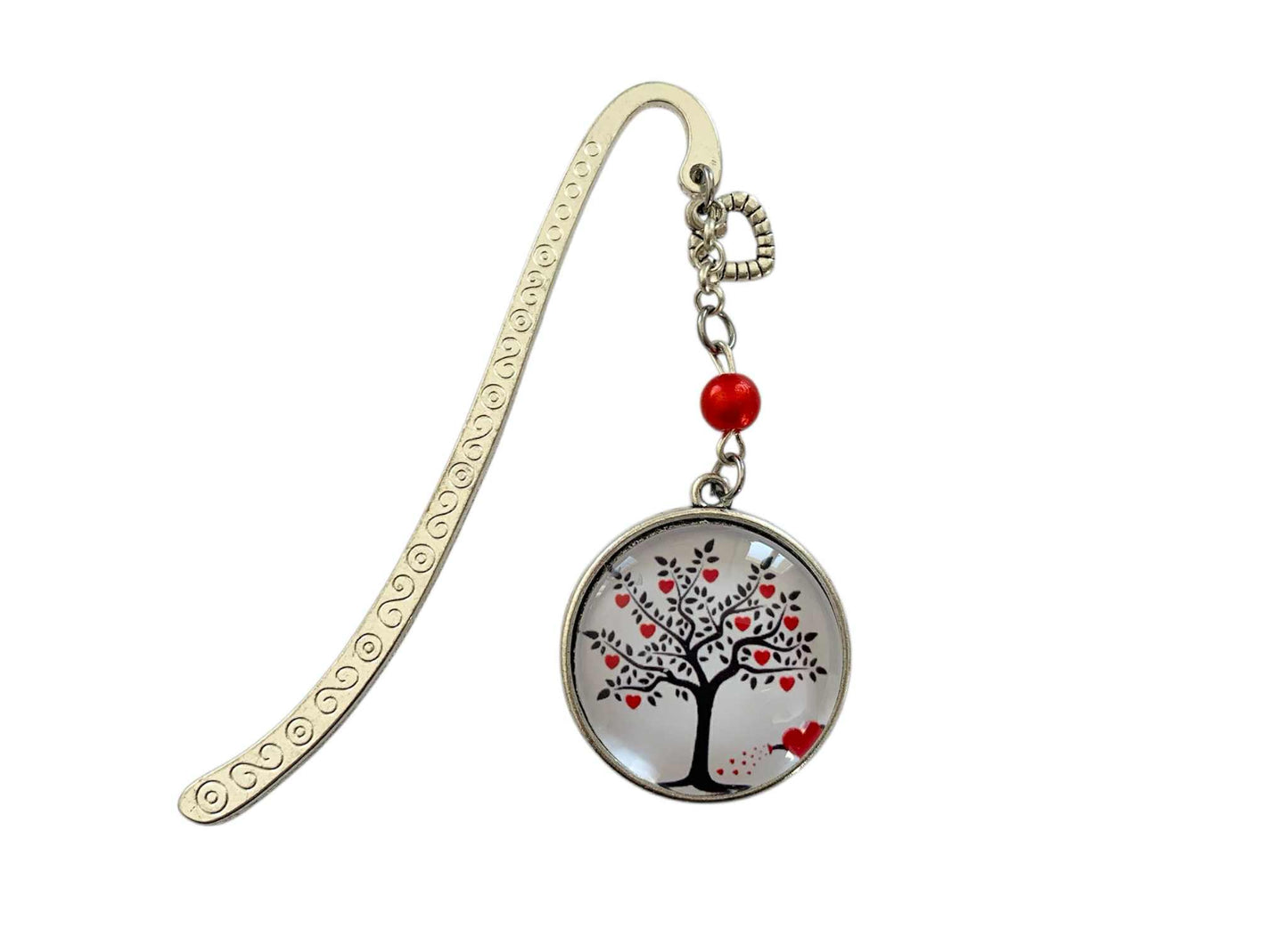 Marque page cabochon en verre,  arbre de vie à coeurs