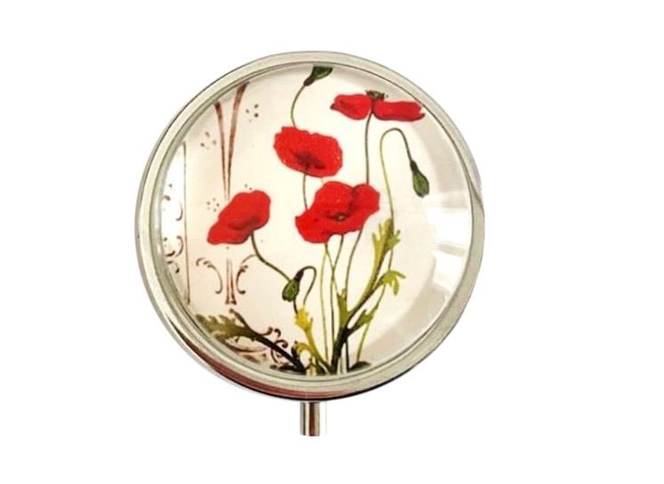 Pilulier de poche, voyage, pour sac à main, coquelicots, boîte à pilules, médicaments, cabochon en verre