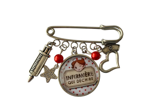 Broche cabochon pour infirmière qui déchire
