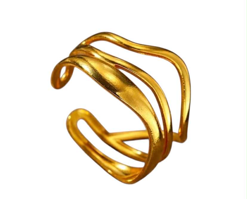 Bagues ondulée dorée ou argentée - acier inoxydable - style épuré