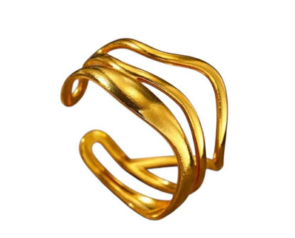 Bagues ondulée dorée ou argentée - acier inoxydable - style épuré