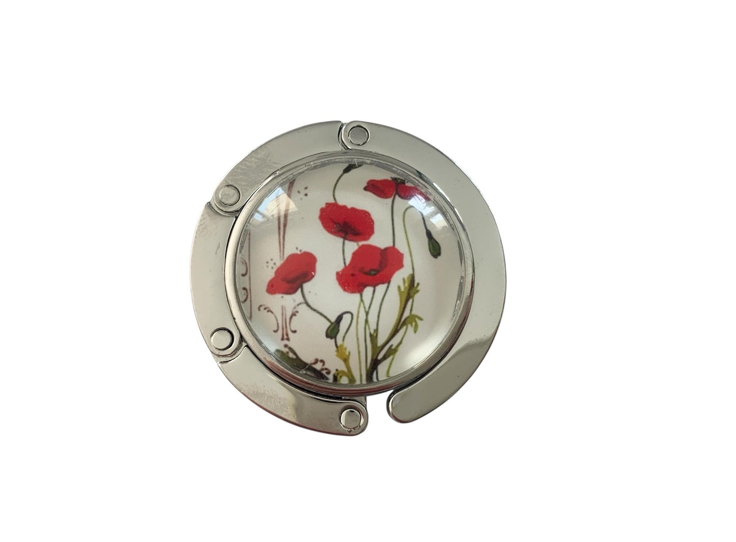 Accroche sac, décoré avec cabochon en verre, coquelicots