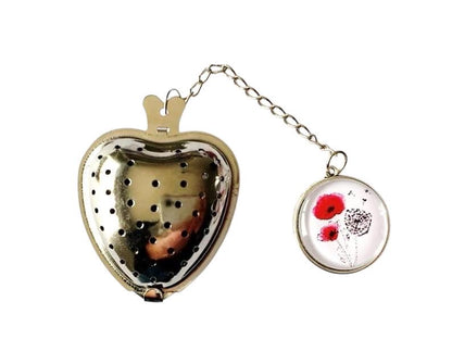 Infuseur à thé, boule à thé, forme coeur, avec pendentif cabochon en verre