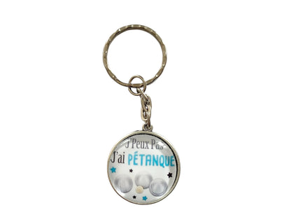 Porte clé cabochon "jpeux pas j'ai pétanque"