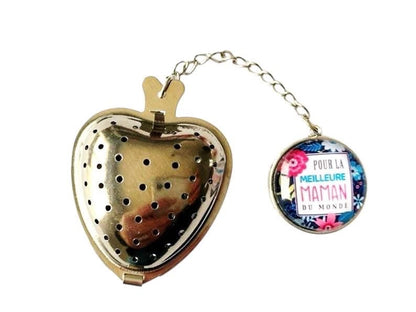 Infuseur à thé, boule à thé, forme coeur, avec pendentif cabochon en verre