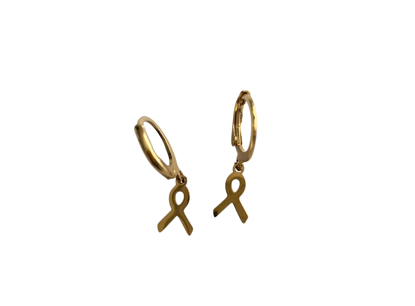 Boucles d'oreilles pendantes, septembre en or, ruban or, lutte contre le cancer pédiatrique, acier inoxydable