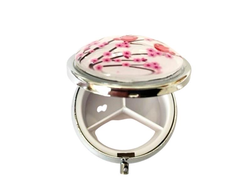 Pilulier de poche, voyage, pour sac à  main, fleurs Sakura et petits oiseaux, boîte à pilules, médicaments, cabochon en verre