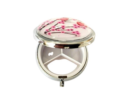 Pilulier de poche, voyage, pour sac à  main, fleurs Sakura et petits oiseaux, boîte à pilules, médicaments, cabochon en verre