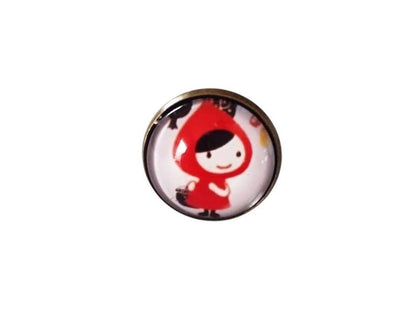 Bague cabochon fantaisie, petit chaperon rouge, bronze, cabochon verre
