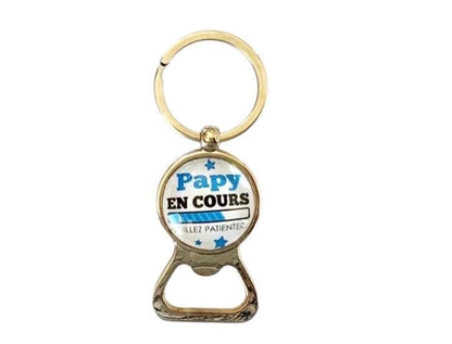 Porte clé décapsuleur annonce naissance, papy en cours...