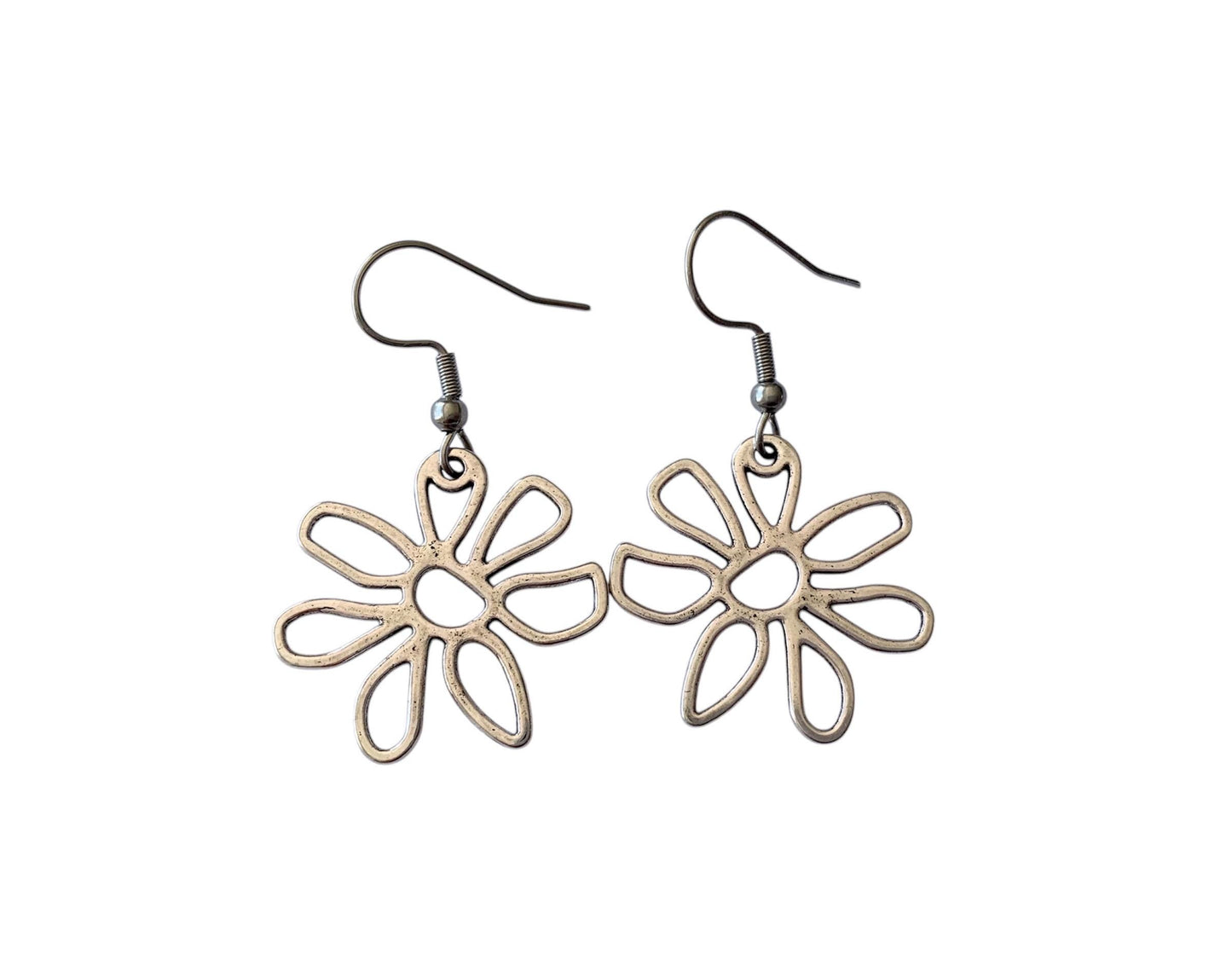 Boucles d'oreilles pendantes, argentées, fleurs