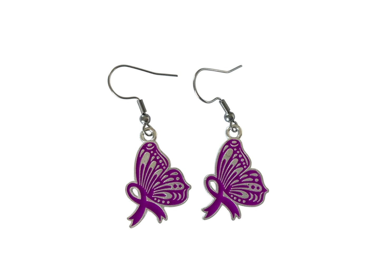 Boucles d’Oreilles Ruban Violet  – Bijou de Soutien & Sensibilisation tous les cancers  et autres – Cadeau Solidaire Lutte contre le cancer - Février Lilas