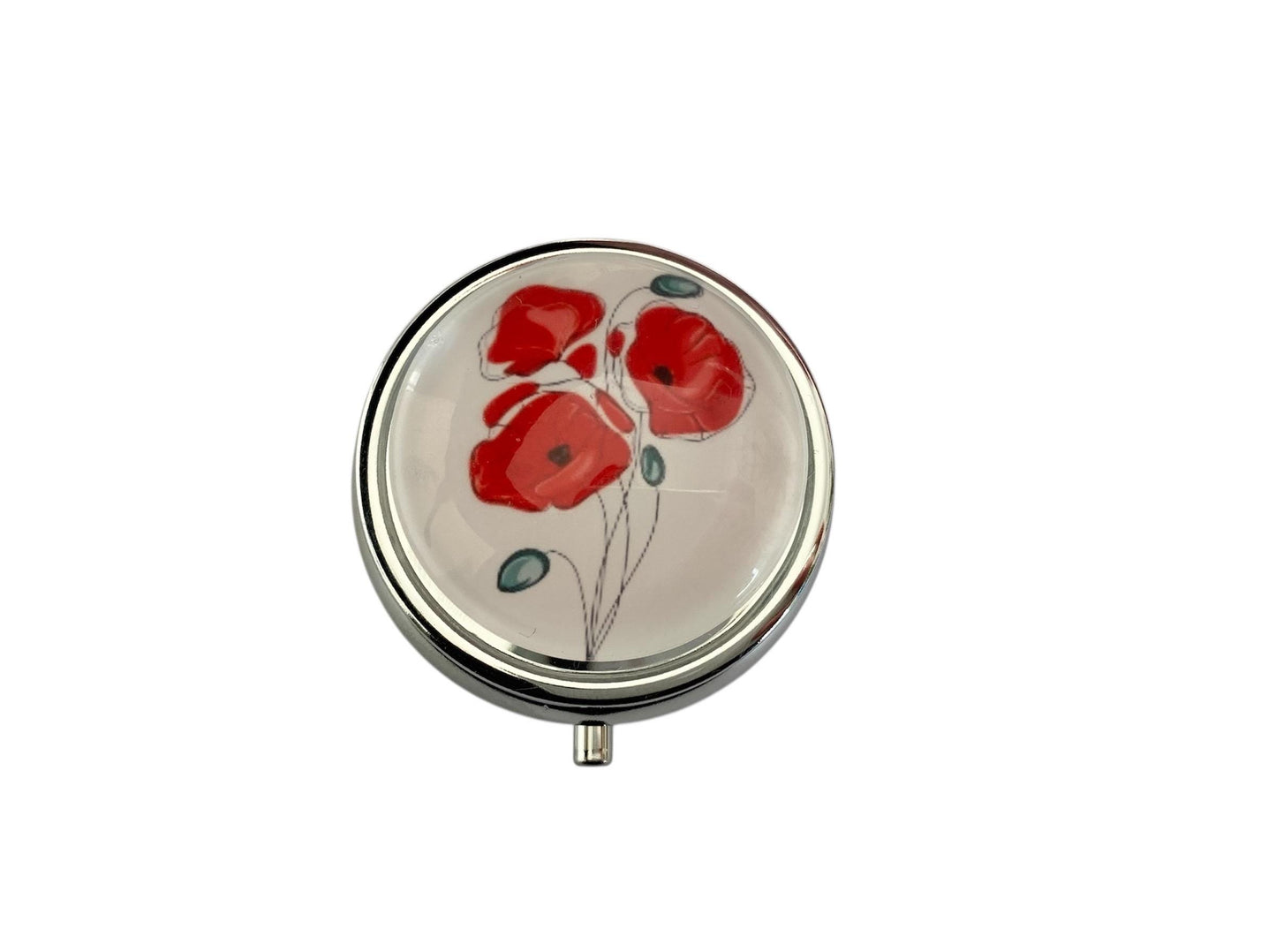 Pilulier de poche, voyage, pour sac à main, coquelicots, boîte à pilules, médicaments, cabochon en verre