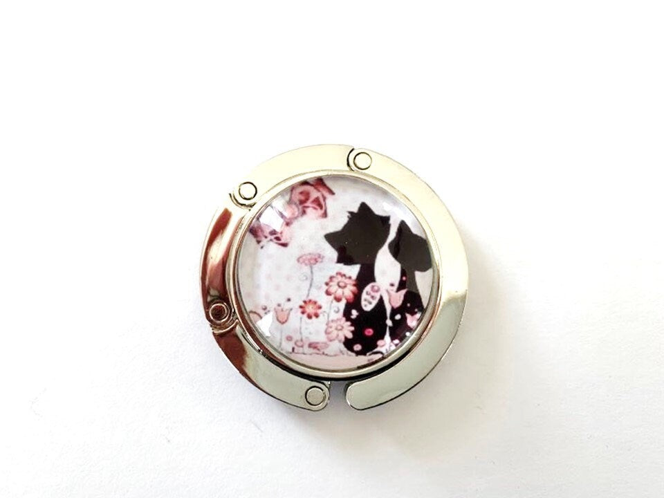 Accroche sac, décoré avec cabochon en verre, chats
