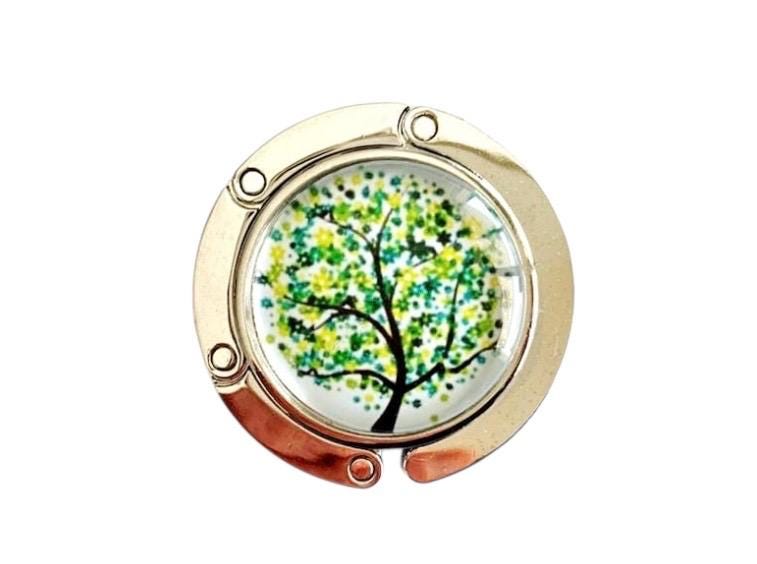 Accroche sac, décoré avec cabochon en verre, arbre de vie