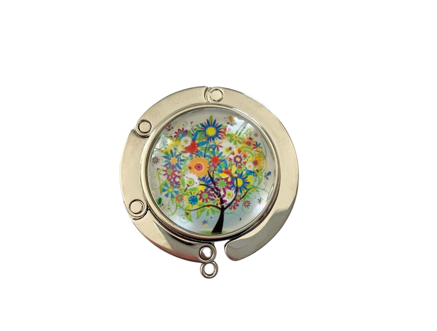 Accroche sac, décoré avec cabochon en verre, arbre de vie